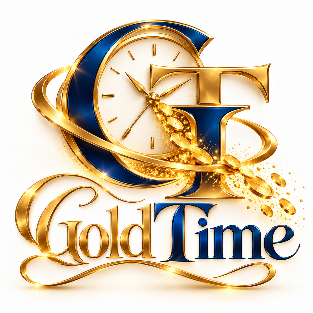 GoldTime gold and blue clock emblem